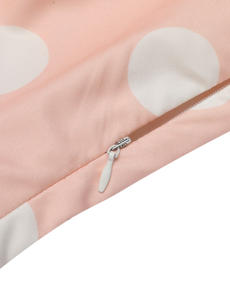 Peach Pink 1940s Dot Short Sleeves Dress