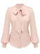 Pale Pink 1950s Bowtie Collar Satin Tops