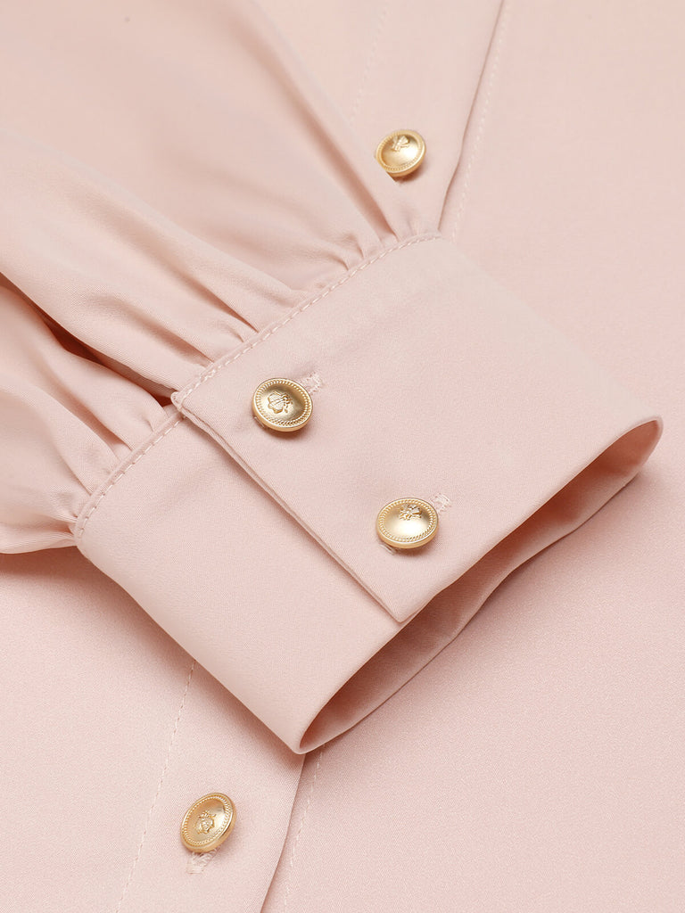 Pale Pink 1950s Bowtie Collar Satin Tops