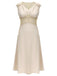 Beige 1930s V-Neck Lace Splicing Dress