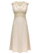 Beige 1930s V-Neck Lace Splicing Dress