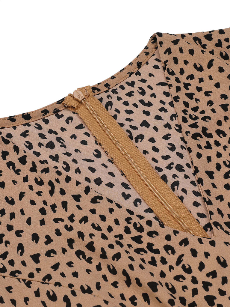 1930s Leopard Print Mullet Sleeves V-neck Romper