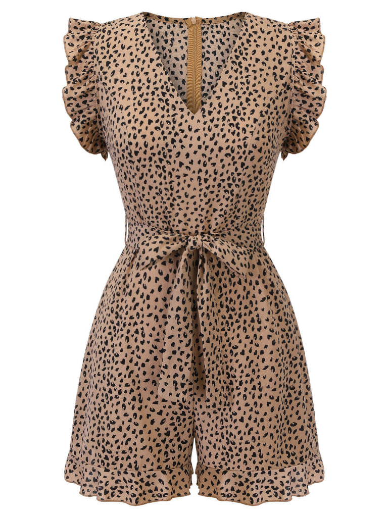 1930s Leopard Print Mullet Sleeves V-neck Romper