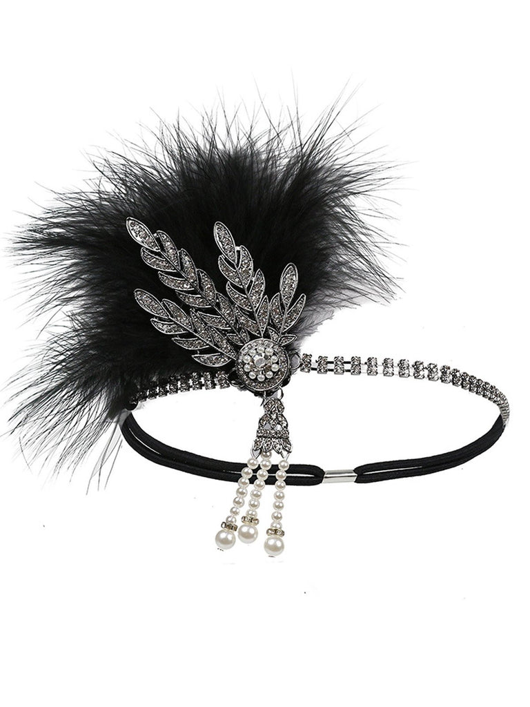 [US Warehouse] Silver 1920s Feather Rhinestone Headband