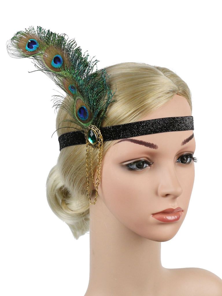[US Warehouse] 1920s Feather Rhinestone Flapper Headband