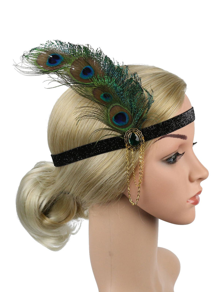 [US Warehouse] 1920s Feather Rhinestone Flapper Headband