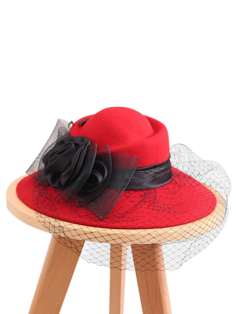 Retro Floral Mesh Wooled Dress Hat