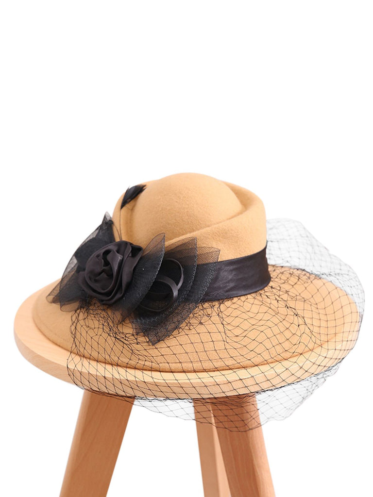 Retro Floral Mesh Wooled Dress Hat