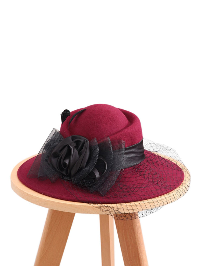 Retro Floral Mesh Wooled Dress Hat