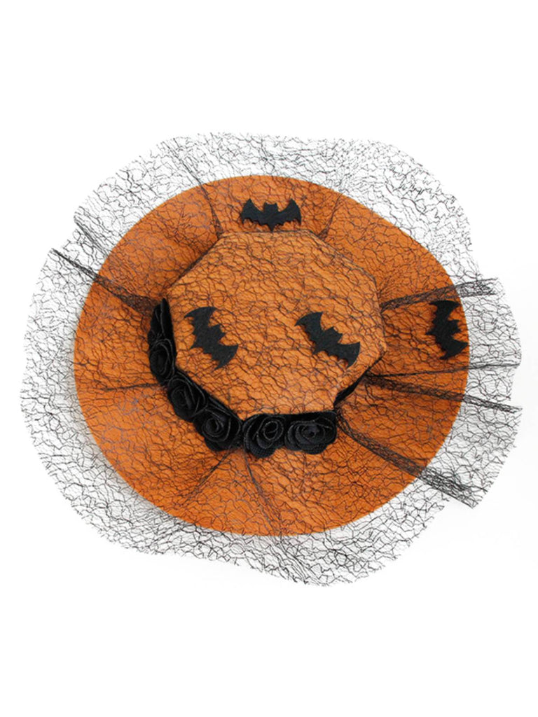 Orange Retro Halloween Lace Bat Hat