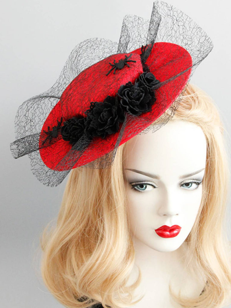 Red Retro Halloween Lace Spider Hat