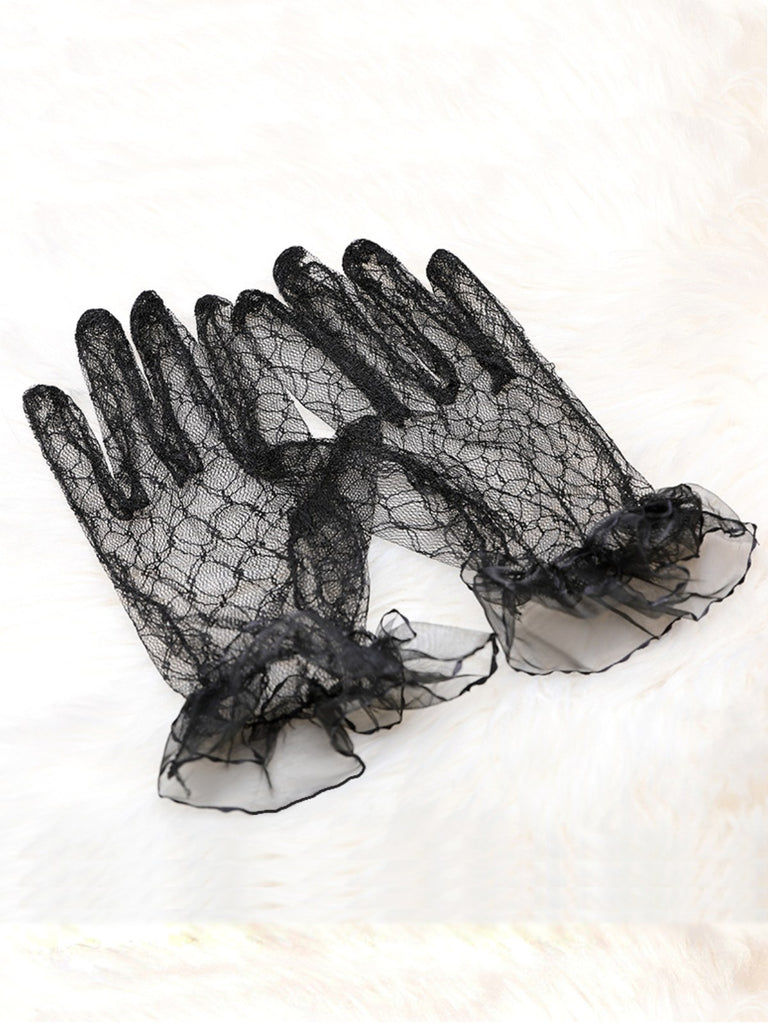 Black Retro Lace Sheer Gloves