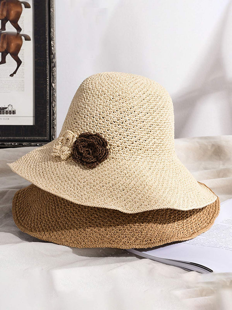 Retro Braided Flowers Straw Hat