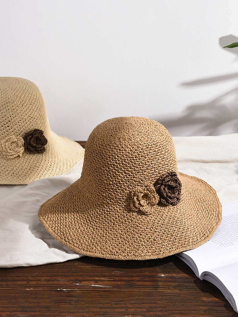 Retro Braided Flowers Straw Hat