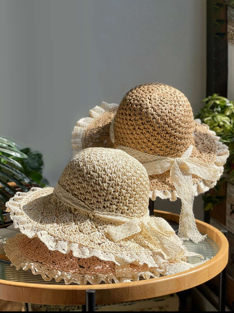 Retro Hand-Made Lace Bow Sun Hat