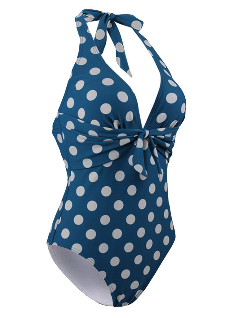 [Pre-sale] Halter Polka Dot One-Piece Swimsuit