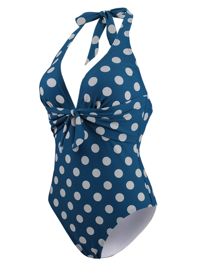 [Pre-sale] Halter Polka Dot One-Piece Swimsuit