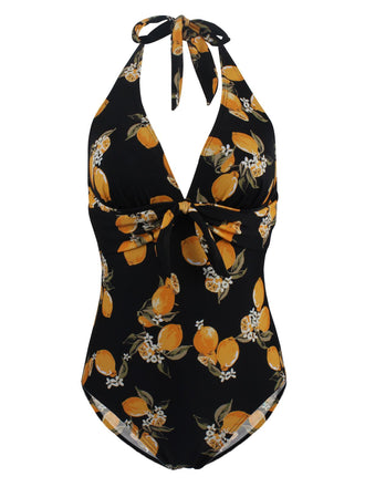 1950s Halter Lemon One-Piece Swimsuit