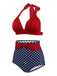 1950s Polka Dot Pleated Halter Bikini