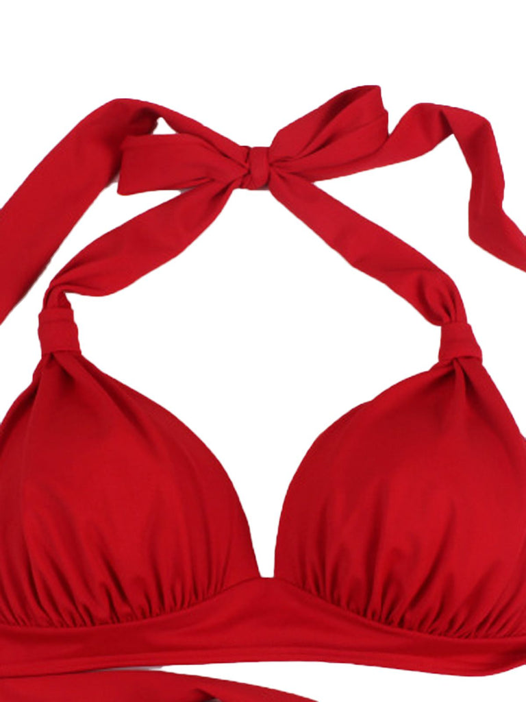 Bandeau Pleated Push up Halter Neck Bikini Set Holiday Fashion Swimwear 