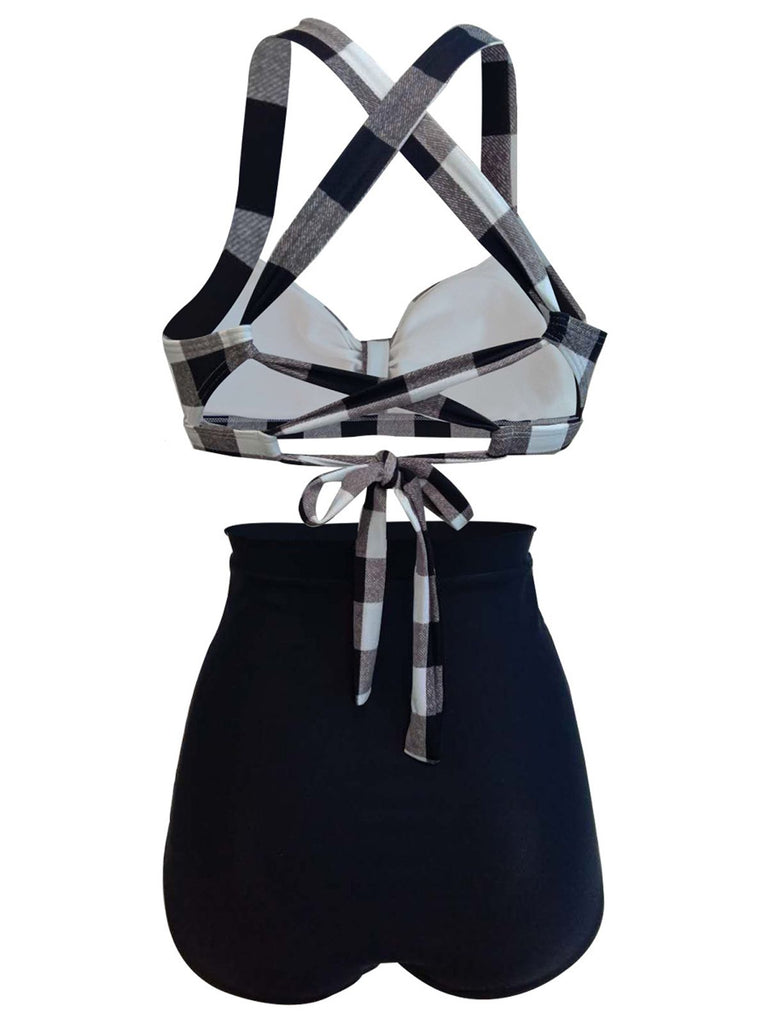 1950s Plaid Criss Cross Pleated Bikini