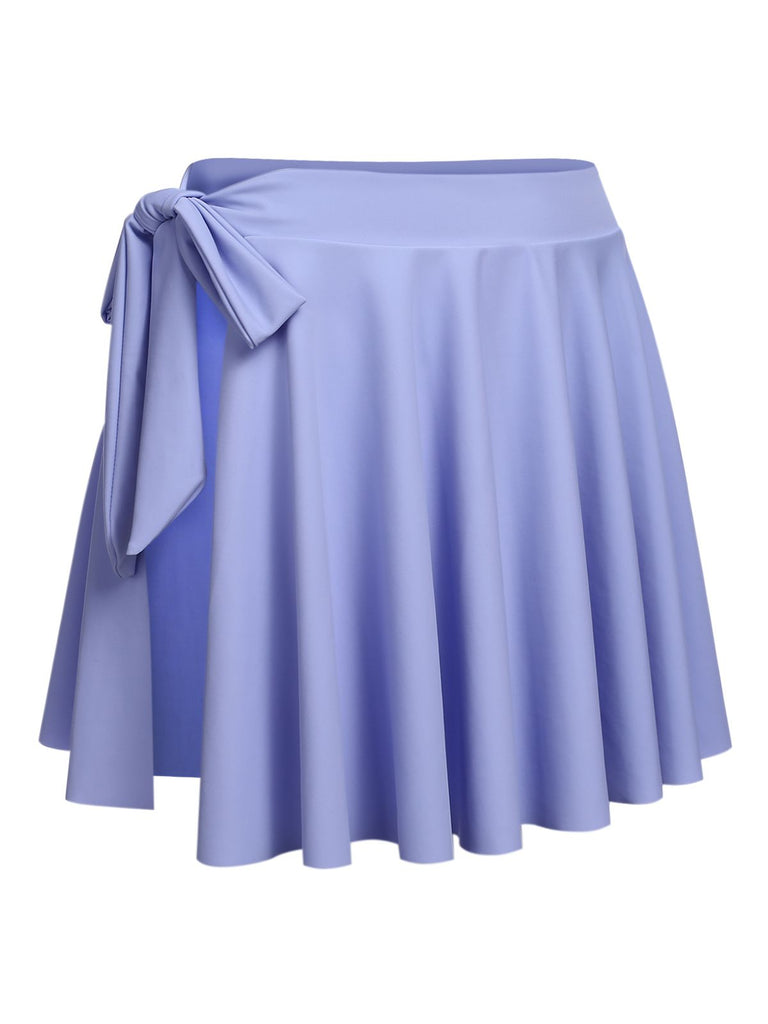 Sky Blue Straps Swimsuit with Skirt