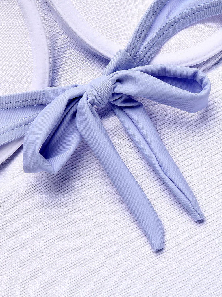 Sky Blue Straps Swimsuit with Skirt