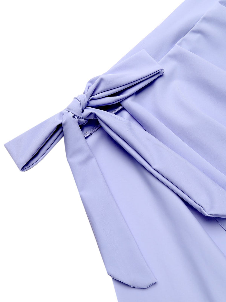 Sky Blue Straps Swimsuit with Skirt