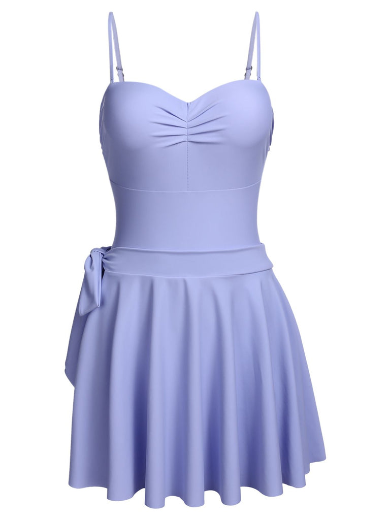 Sky Blue Straps Swimsuit with Skirt