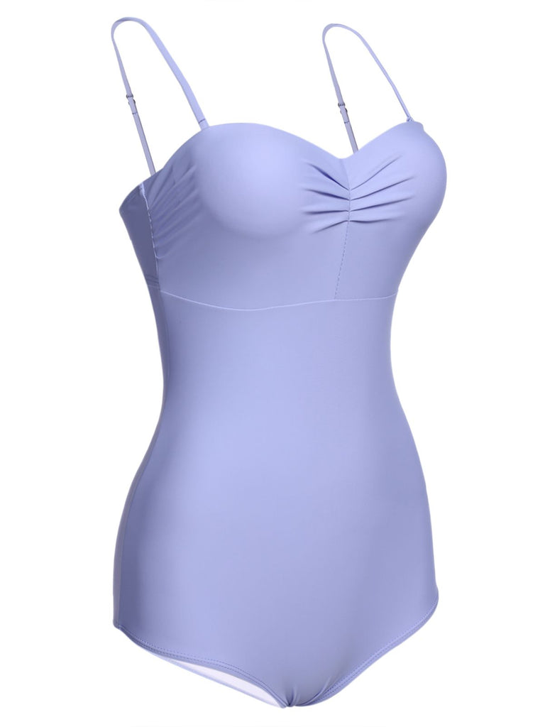 Sky Blue Straps Swimsuit with Skirt