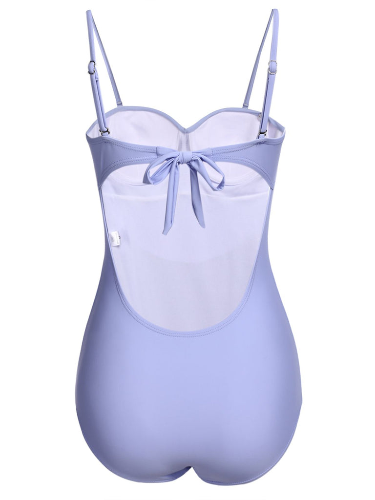 Sky Blue Straps Swimsuit with Skirt