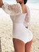 1950s Retro White Puff Sleeve Swimsuit