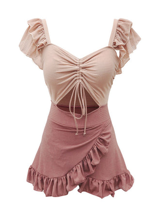 Retro 1940s Ruffled Keyhole Swimsuit