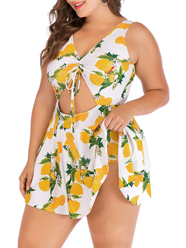 Plus Size 1940s Lemons Skirted Swimsuit