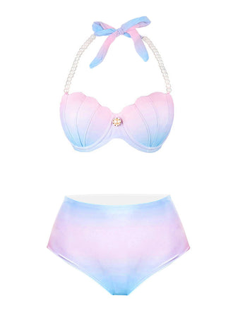 1940s Gradient Pink Shell Pearl Bikini Set