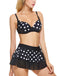 Black 1960s Polka Dot Bikini Set with Skirt