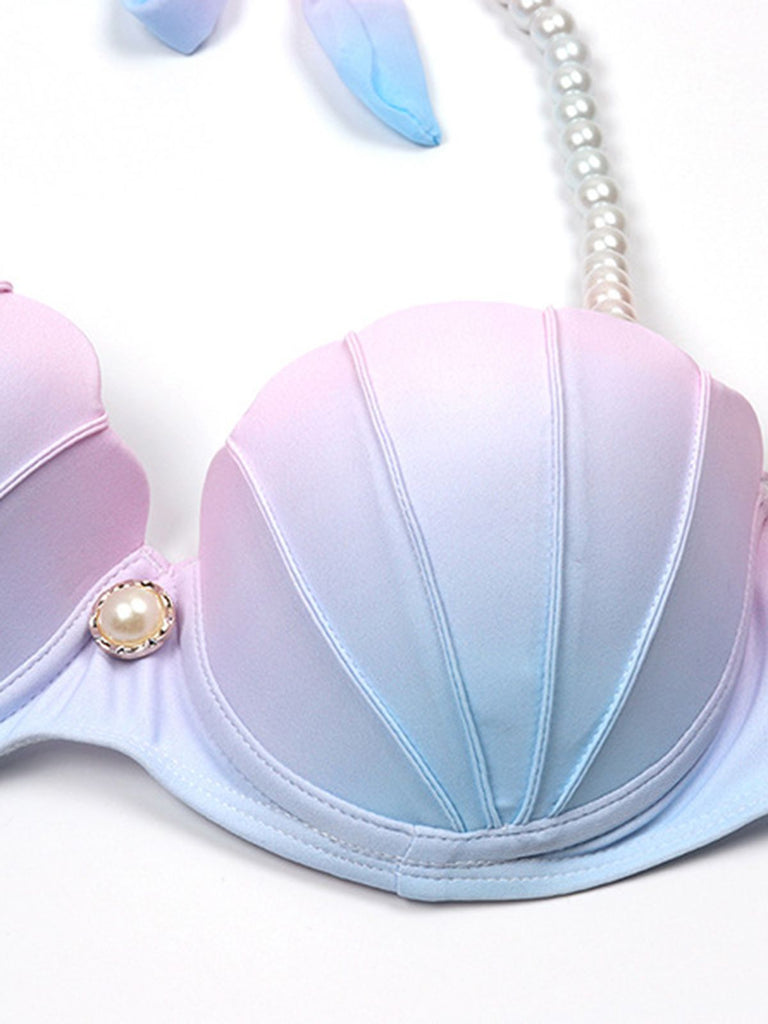 Gradient Pink Shell Skirted Bikini Set