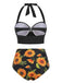 Halter Sunflower Pleated Bikini Set