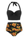 Halter Sunflower Pleated Bikini Set