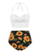 1950s Halter Sunflower Pleated Bikini Set