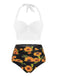 1950s Halter Sunflower Pleated Bikini Set