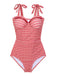 Red 1950s Checked Back Cut-Out Swimsuit