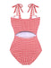 Red 1950s Checked Back Cut-Out Swimsuit