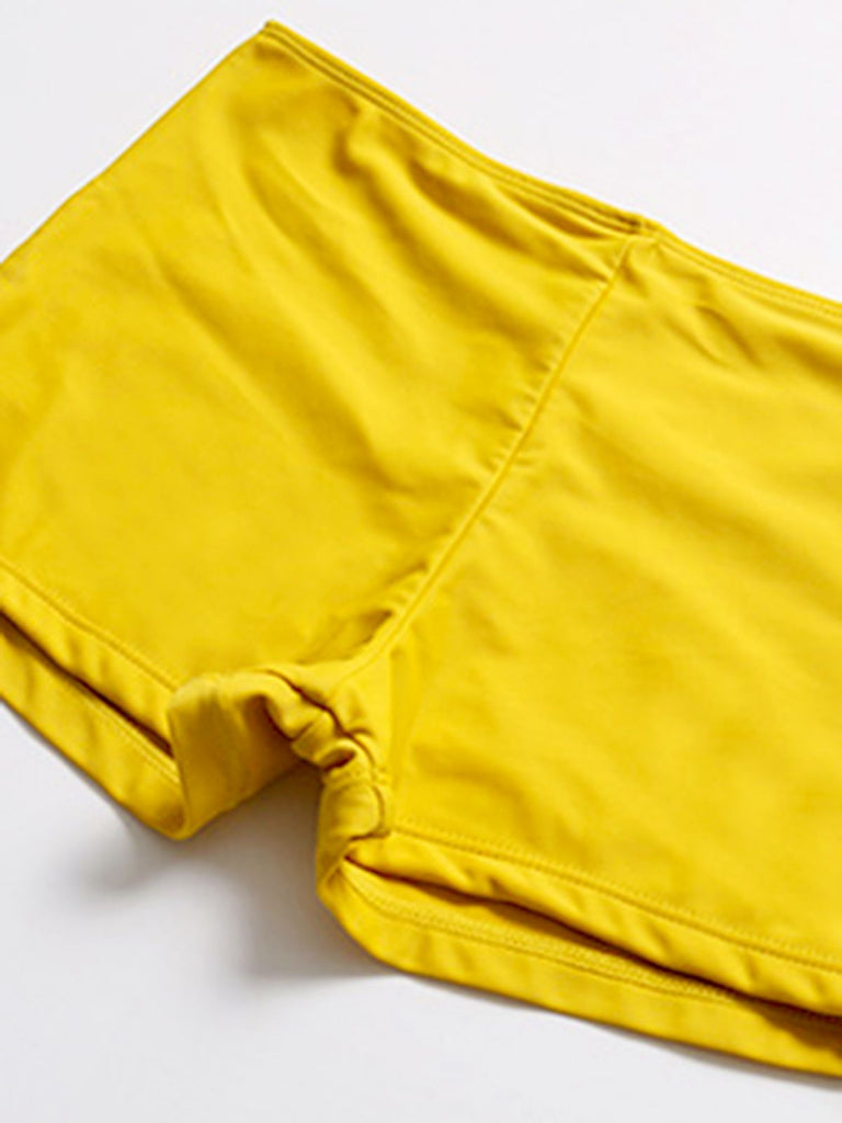 Yellow 1960s Spaghetti Strap Skirted Swimsuit