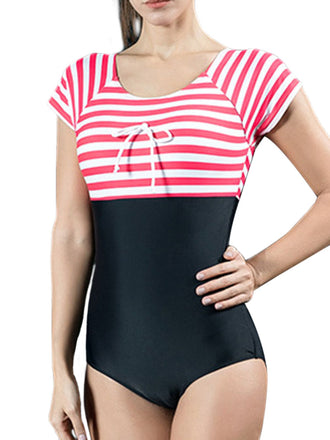 Red & Blue 1940s Stripes Cut-Out One-Piece Swimsuit