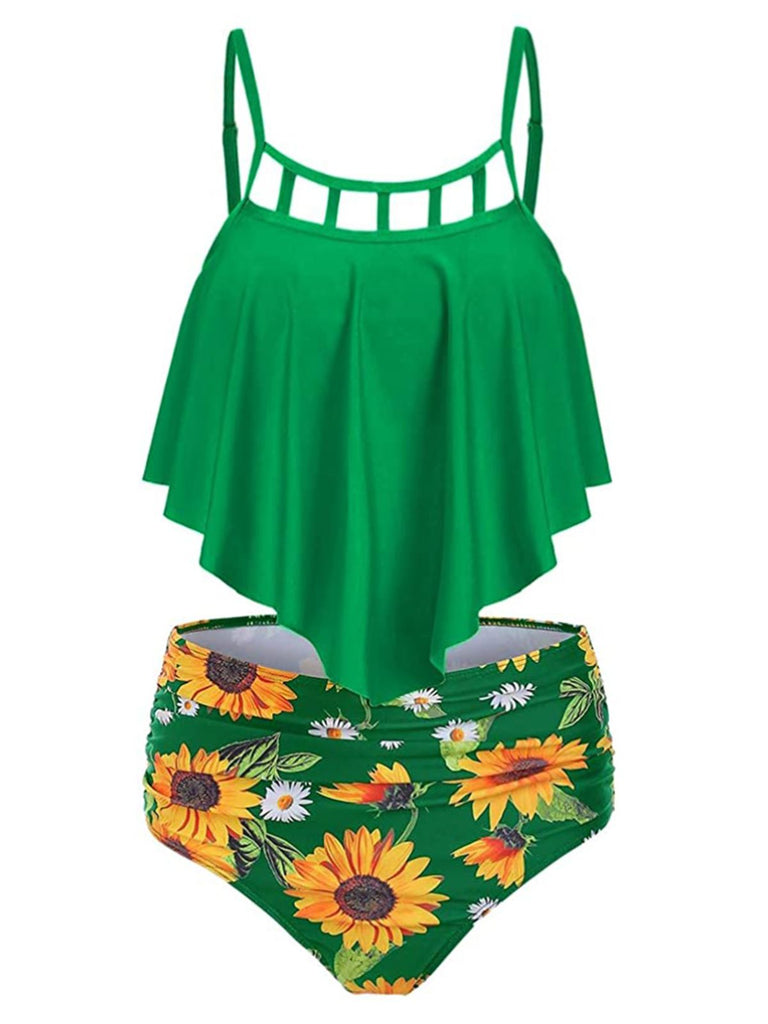 Spaghetti Strap Sunflowers Tankini Set