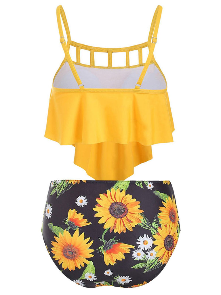 Spaghetti Strap Sunflowers Tankini Set