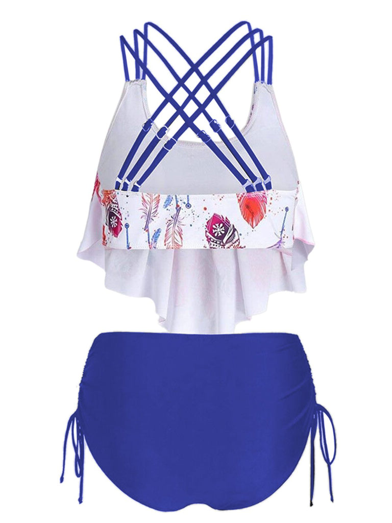 1950s Spaghetti Strap Feather Tankini Set