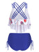 1950s Spaghetti Strap Feather Tankini Set