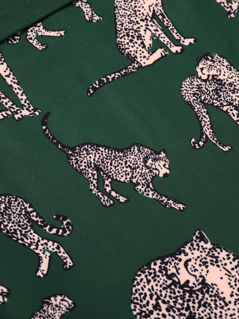 [US Warehouse] Green Jaguar Vintage Halter One-piece Swimsuit